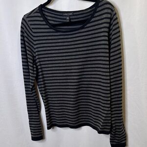 Eileen Fisher 100% cotton scoop neck striped sweater.  Black/gray. VGUC